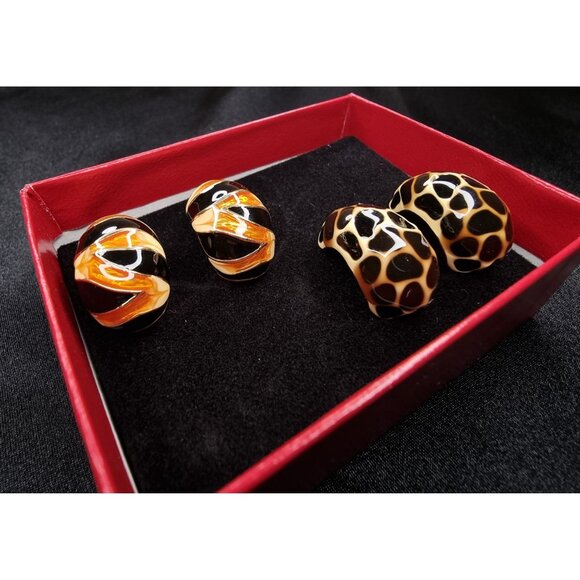 Vintage KJL Kenneth Jay Lane Animal Print & Swirl Clip-On Earrings Set Of 2 Pair - Picture 5 of 6